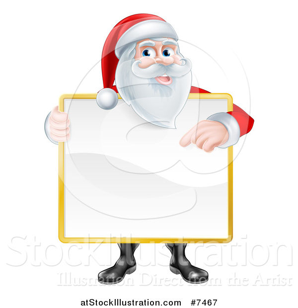 Vector Illustration of a Happy Christmas Santa Claus Holding and Pointing to a Blank Sign Covering His Torso