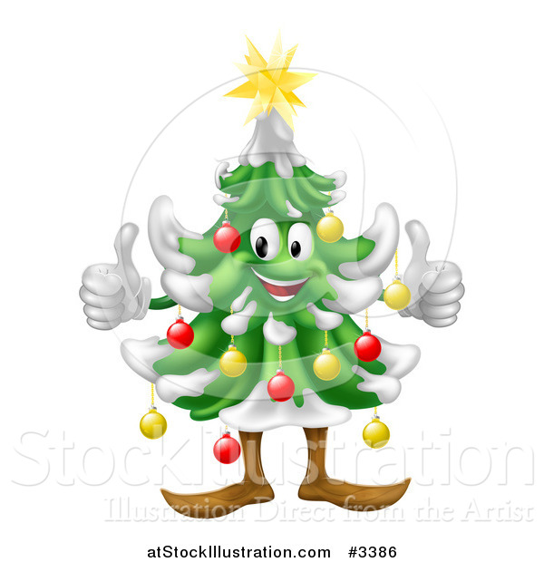 Vector Illustration of a Happy Christmas Tree Mascot Holding Two Thumbs up