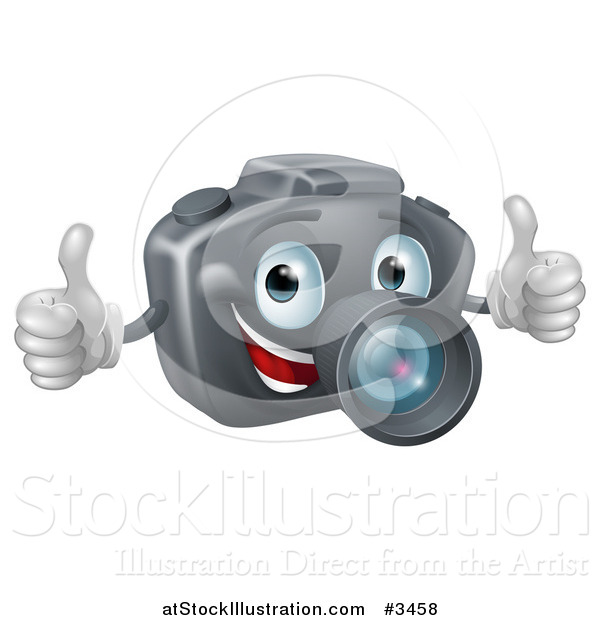 Vector Illustration of a Happy DSLR Camera Mascot Holding Two Thumbs up