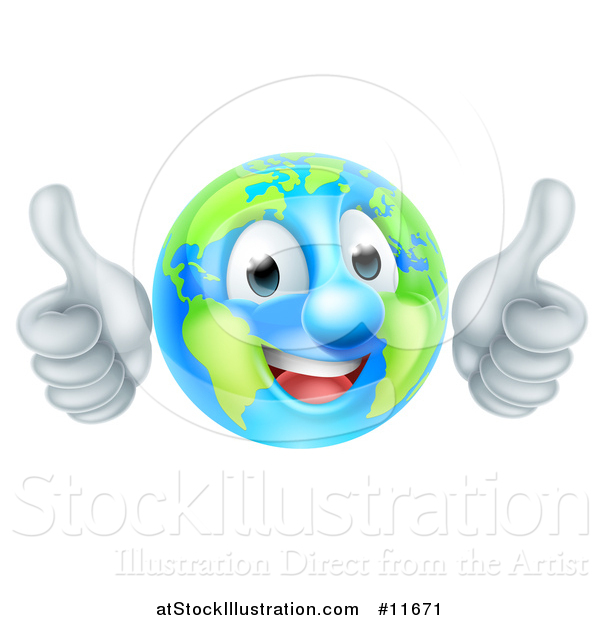 Vector Illustration of a Happy Earth Globe Mascot Giving Two Thumbs up