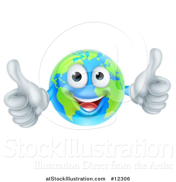 Vector Illustration of a Happy Earth Globe Mascot Giving Two Thumbs up