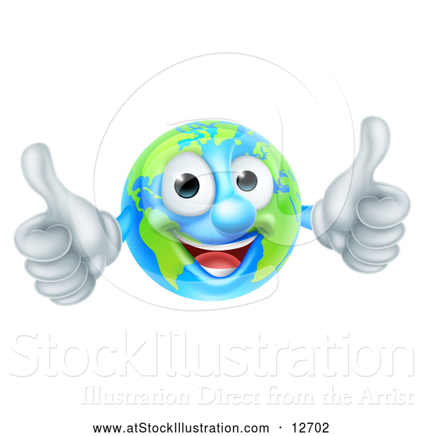 Vector Illustration of a Happy Earth Mascot Giving Two Thumbs up