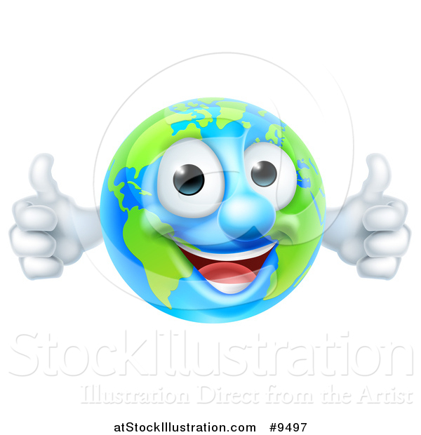Vector Illustration of a Happy Earth Mascot Giving Two Thumbs up