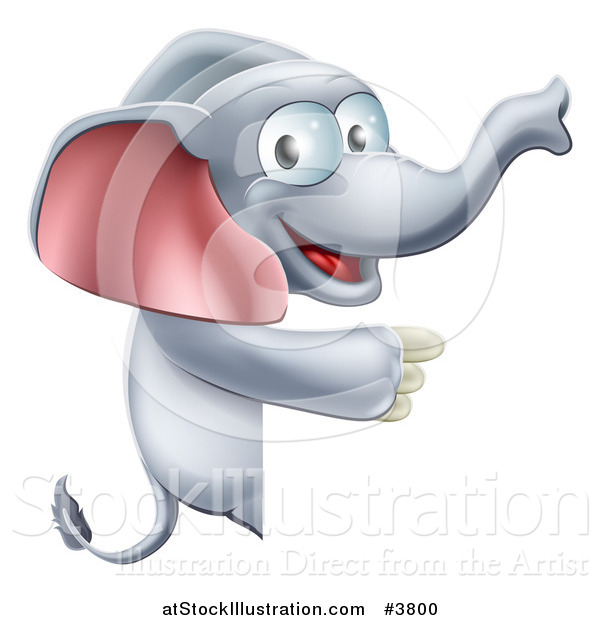 Vector Illustration of a Happy Elephant Pointing to a Sign