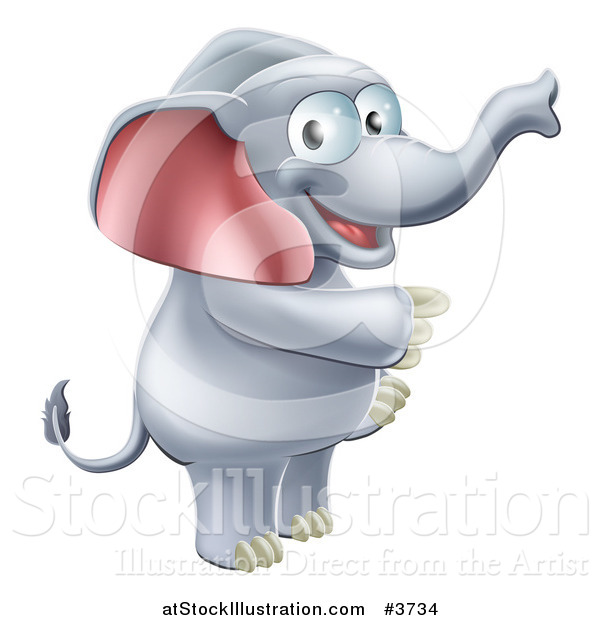 Vector Illustration of a Happy Elephant Standing and Pointing