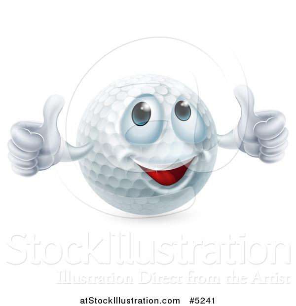 Vector Illustration of a Happy Golf Ball Mascot Giving Two Thumbs up