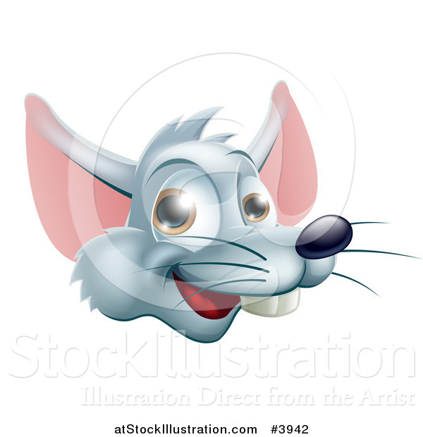 Vector Illustration of a Happy Gray Rat Face