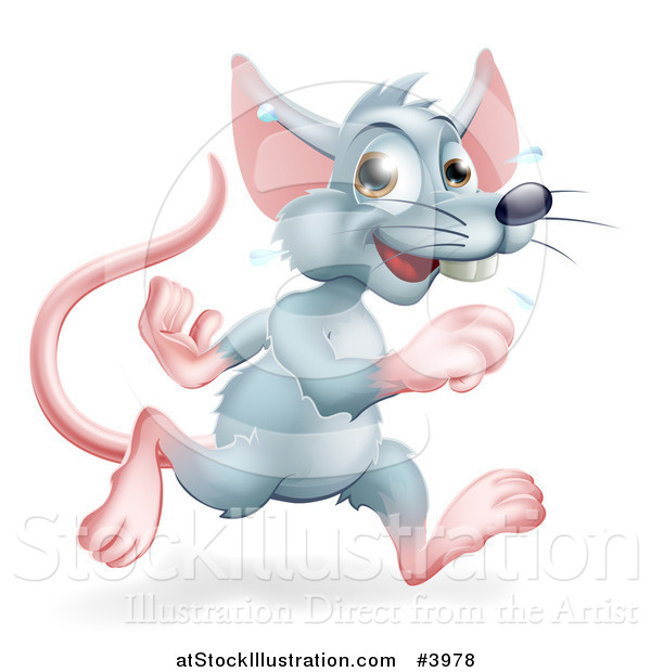 Vector Illustration of a Happy Gray Rat Running