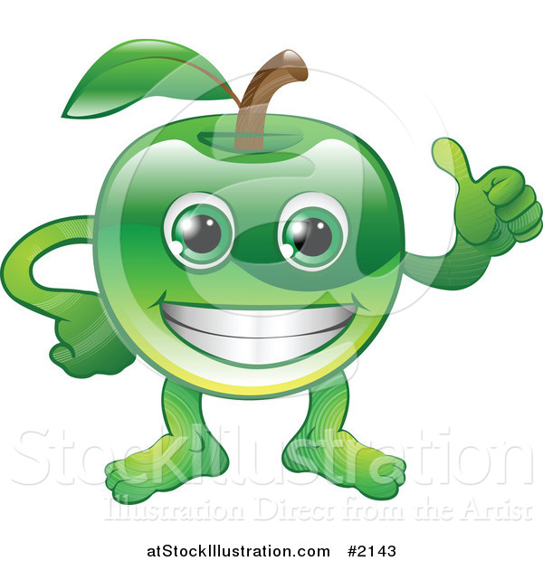 Vector Illustration of a Happy Green Apple Character Holding a Thumb up