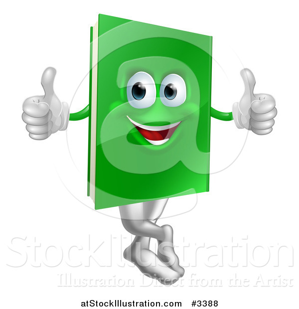 Vector Illustration of a Happy Green Book Mascot Holding Two Thumbs up