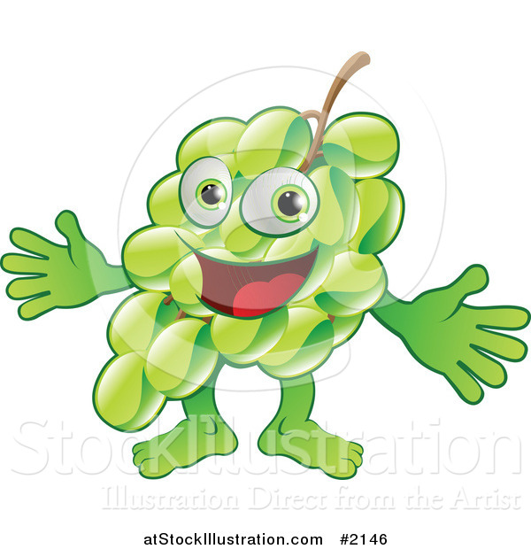 Vector Illustration of a Happy Green Grape Character Presenting