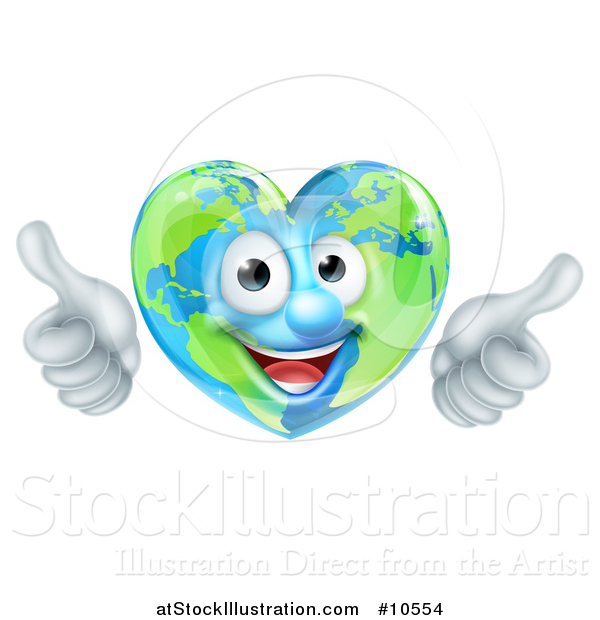 Vector Illustration of a Happy Heart Shaped Earth Globe Character Giving Two Thumbs up