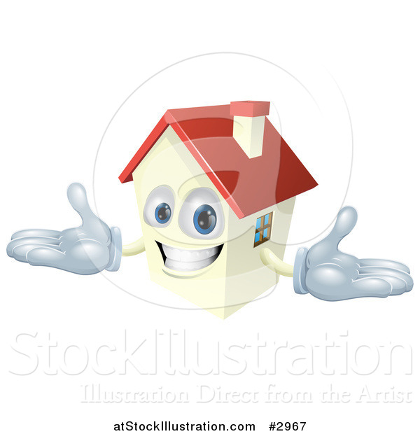 Vector Illustration of a Happy House Mascot with a Red Roof