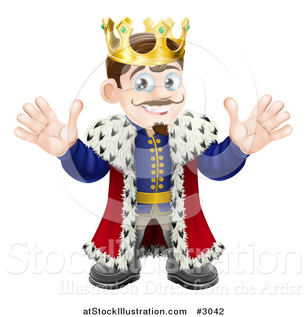 Vector Illustration of a Happy King Waving with Both Hands