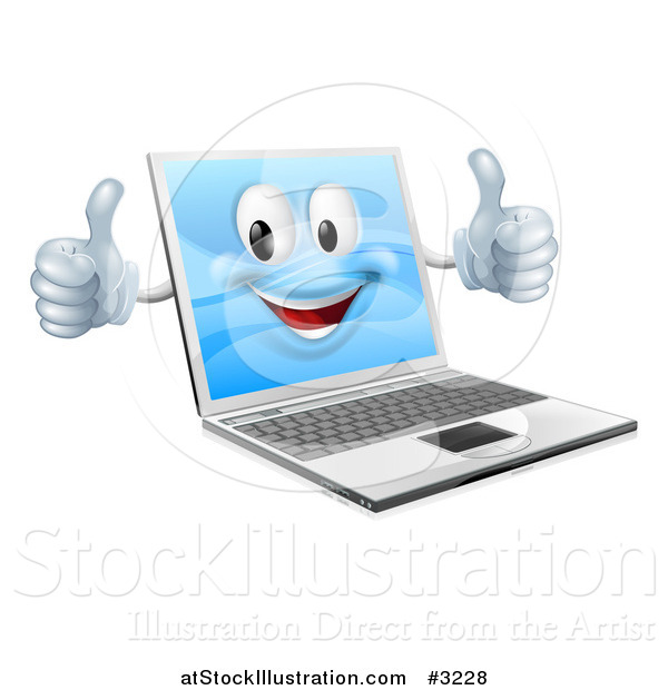 Vector Illustration of a Happy Laptop Mascot Holding Two Thumbs up