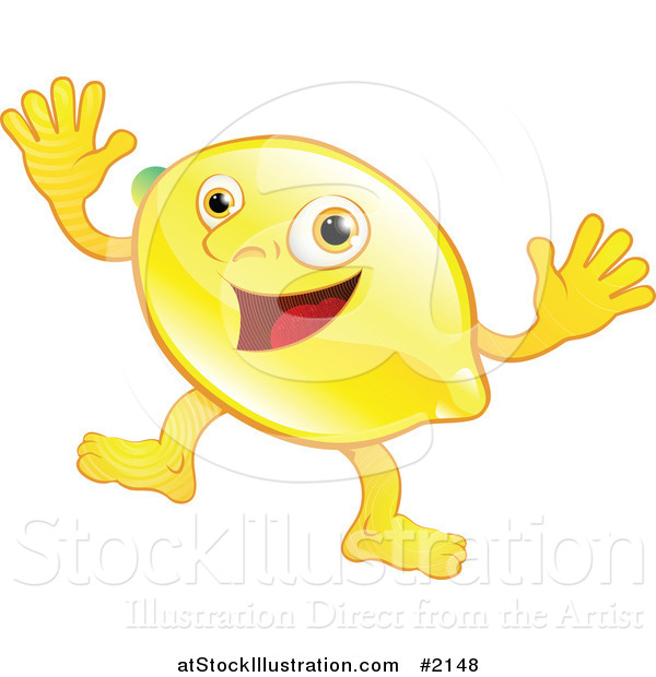 Vector Illustration of a Happy Lemon Character Waving Both Hands