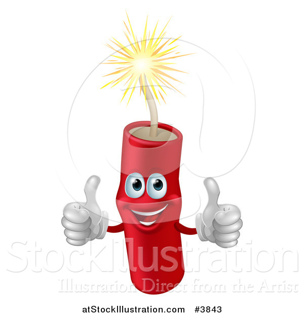 Vector Illustration of a Happy Lit Dynamite Mascot Holding Two Thumbs up