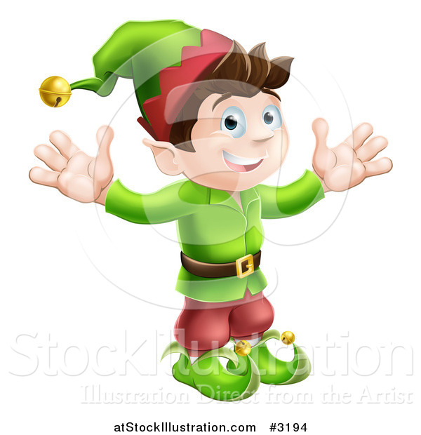 Vector Illustration of a Happy Male Christmas Elf with Open Arms