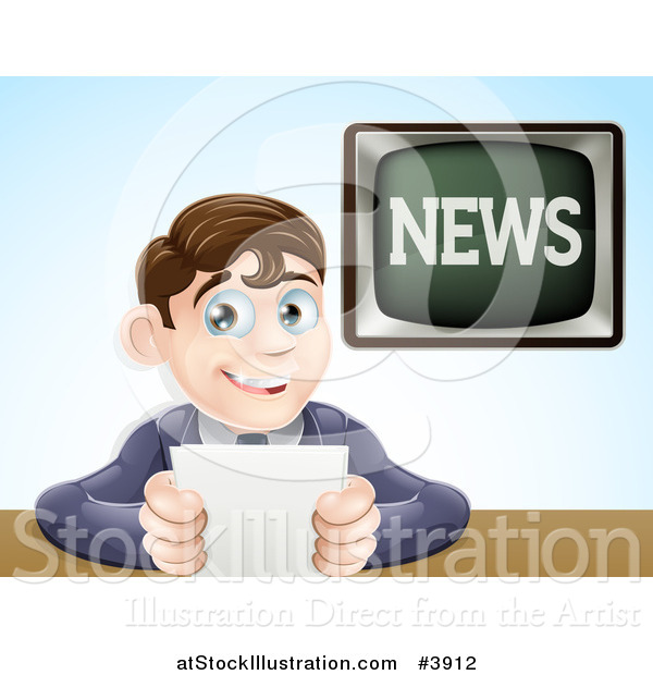Vector Illustration of a Happy Male News Anchor Smiling and Holding Notes