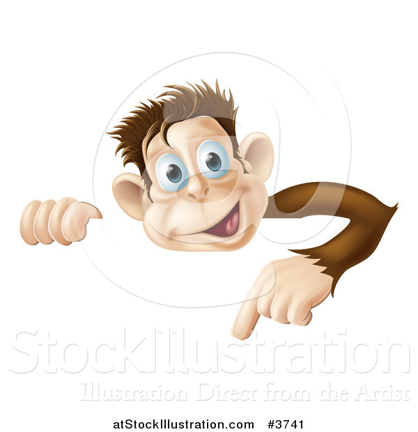 Vector Illustration of a Happy Monkey Pointing down at a Sign