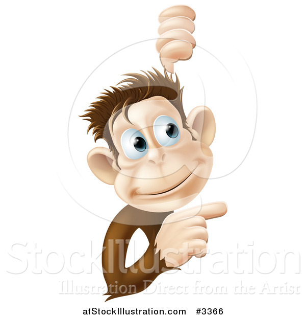 Vector Illustration of a Happy Monkey Pointing to a Sign
