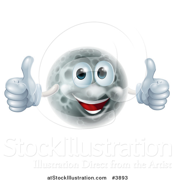 Vector Illustration of a Happy Moon Man Holding Two Thumbs up