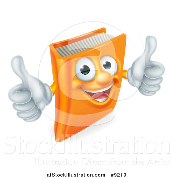 Vector Illustration of a Happy Orange Book Character Smiling and Holding Two Thumbs up