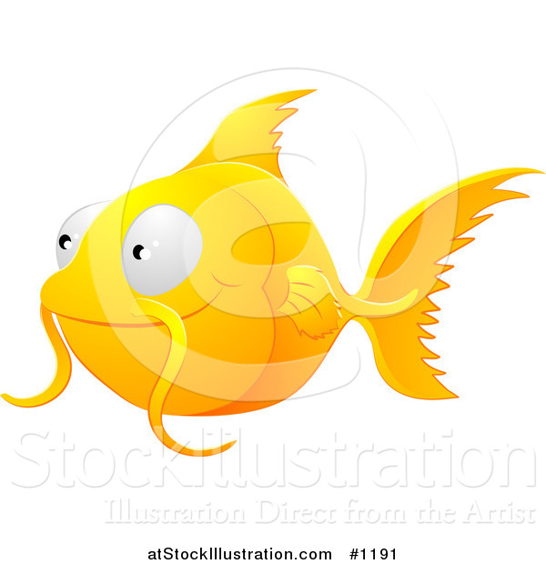 Vector Illustration of a Happy Orange Goldfish with Whiskers, Smiling and Swimming