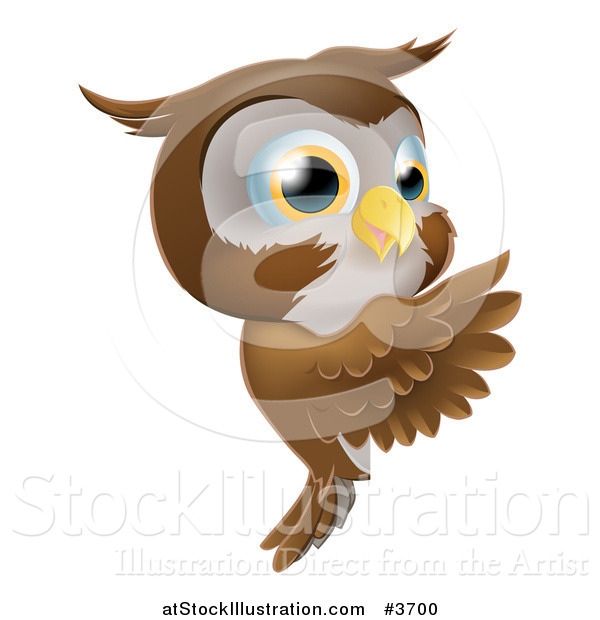 Vector Illustration of a Happy Owl Pointing to a Sign