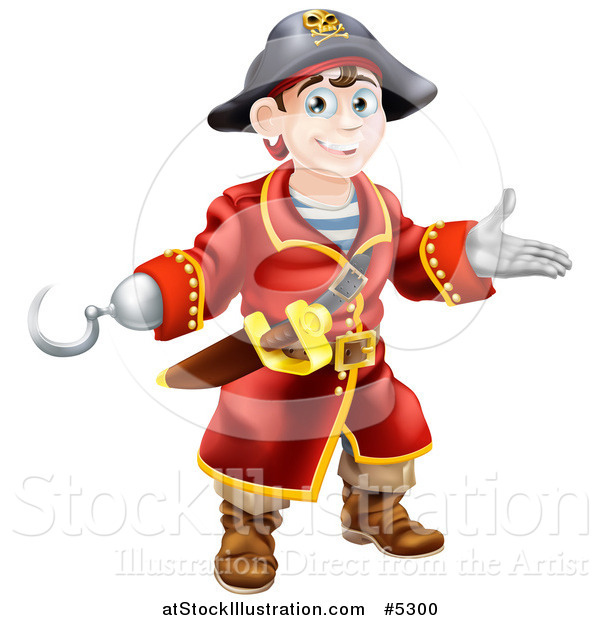 Vector Illustration of a Happy Pirate Captain with a Hook Hand