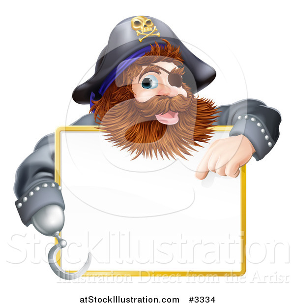 Vector Illustration of a Happy Pirate Pointing at a Sign