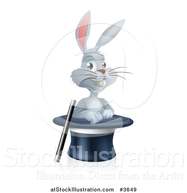 Vector Illustration of a Happy Rabbit Grinning in a Magic Hat by a Wand