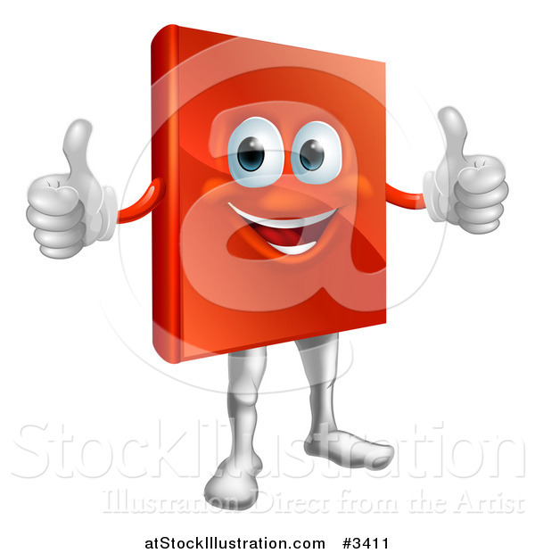 Vector Illustration of a Happy Red Book Mascot Holding Two Thumbs up