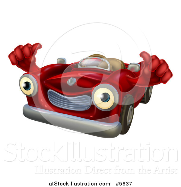 Vector Illustration of a Happy Red Car Character Holding Thumbs up
