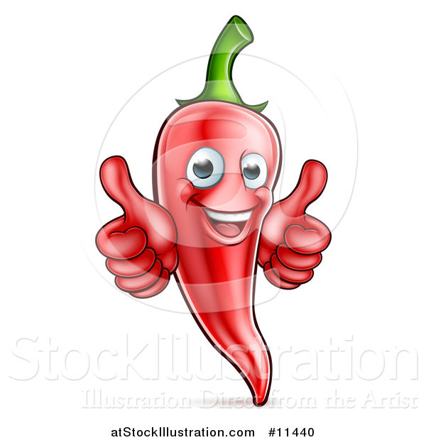 Vector Illustration of a Happy Red Chile Pepper Mascot Character Giving Two Thumbs up