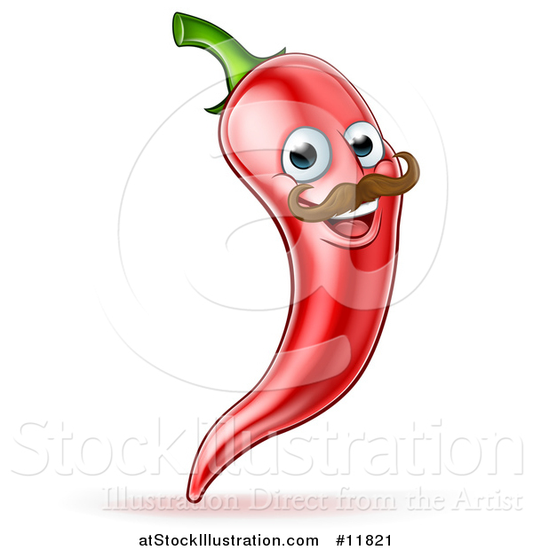 Vector Illustration of a Happy Red Chile Pepper Mascot Character with a Mustache