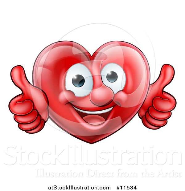 Vector Illustration of a Happy Red Love Heart Character Giving Two Thumbs up