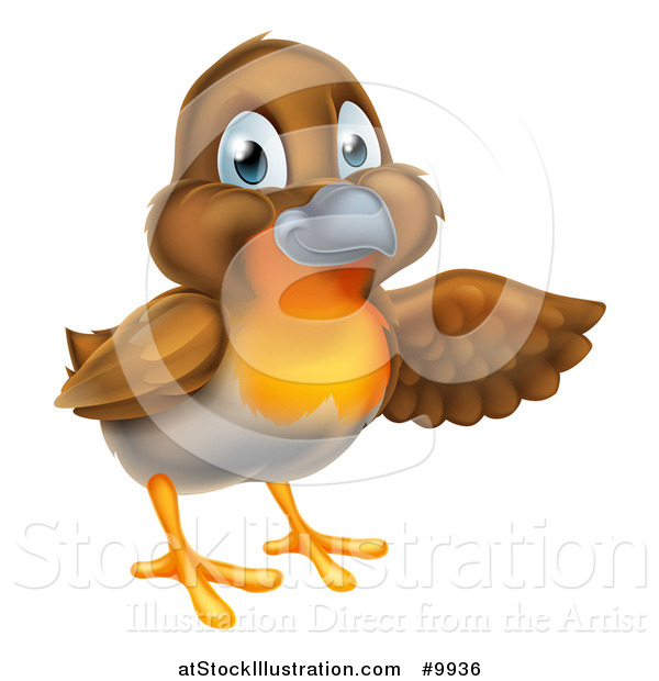 Vector Illustration of a Happy Robin Bird Presenting to the Right