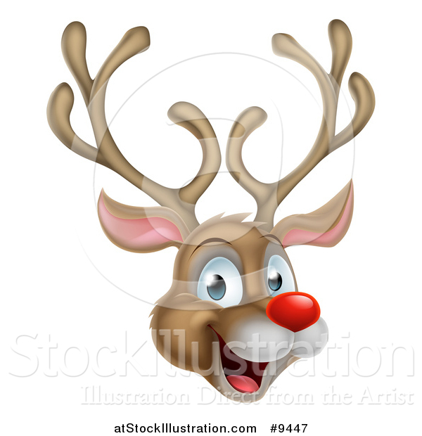 Vector Illustration of a Happy Rudolph Red Nosed Reindeer Face