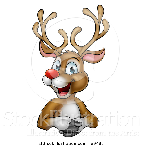 Vector Illustration of a Happy Rudolph Red Nosed Reindeer over an Edge