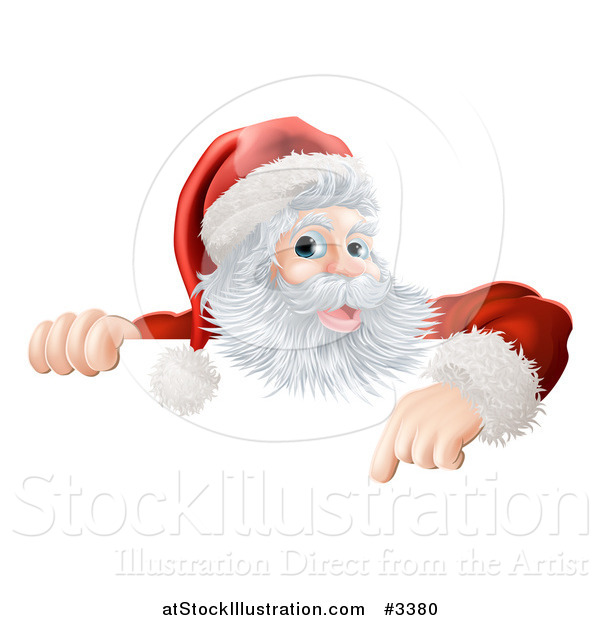 Vector Illustration of a Happy Santa Claus Pointing down at a Christmas Sign