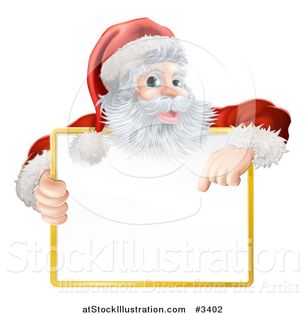 Vector Illustration of a Happy Santa Holding and Pointing down at a Sign