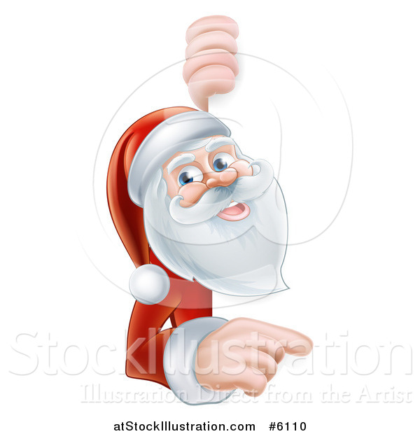 Vector Illustration of a Happy Santa Pointing and Looking Around a Sign