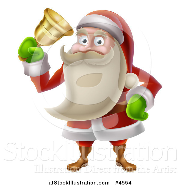 Vector Illustration of a Happy Santa Ringing a Christmas Bell
