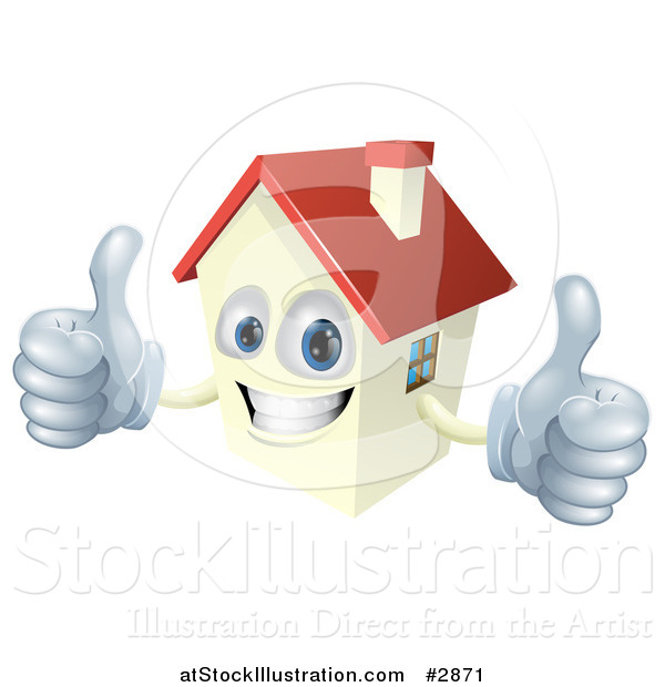 Vector Illustration of a Happy Smiling House Mascot Holding Two Thumbs up