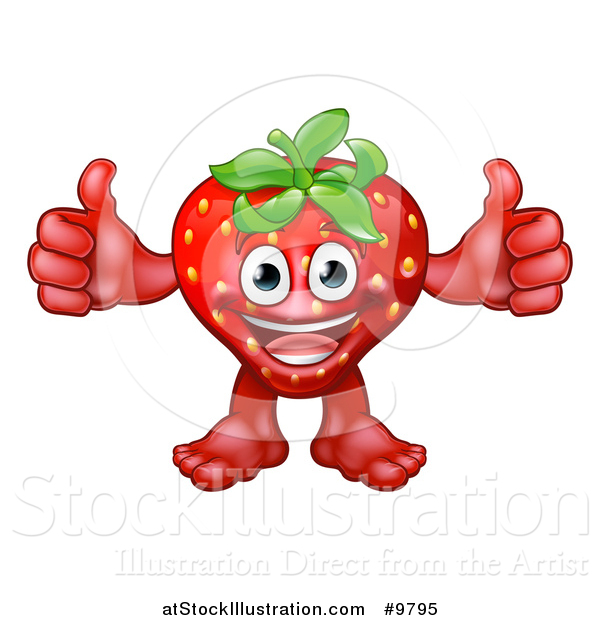 Vector Illustration of a Happy Strawberry Mascot Giving Two Thumbs up