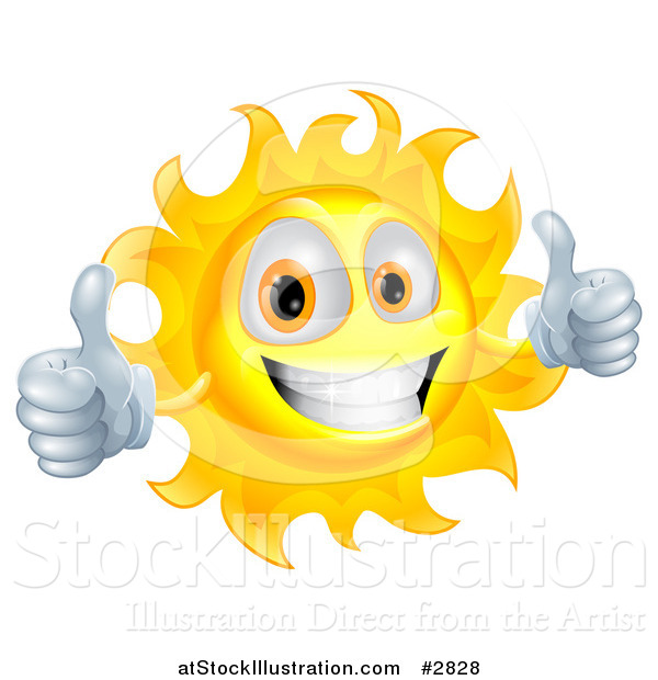 Vector Illustration of a Happy Sun Character Smiling and Holding Two Thumbs up