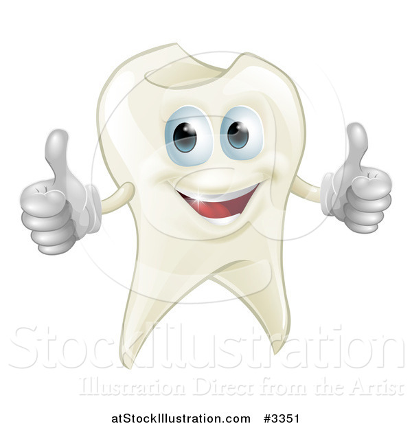 Vector Illustration of a Happy Tooth Mascot Holding Two Thumbs up