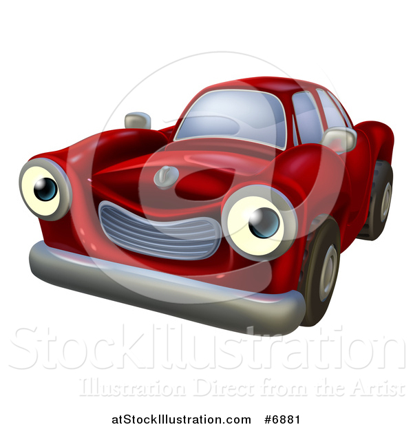 Vector Illustration of a Happy Vintage Red Car Character