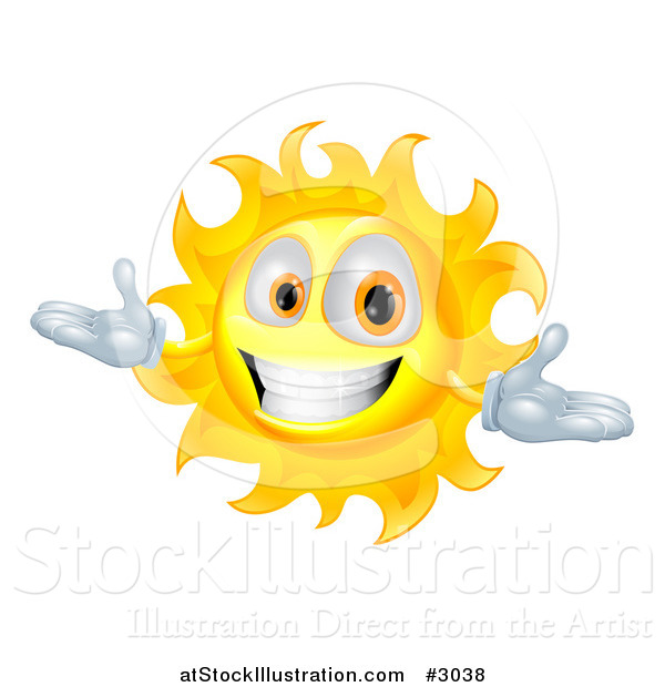 Vector Illustration of a Happy Welcoming Sun Character Smiling